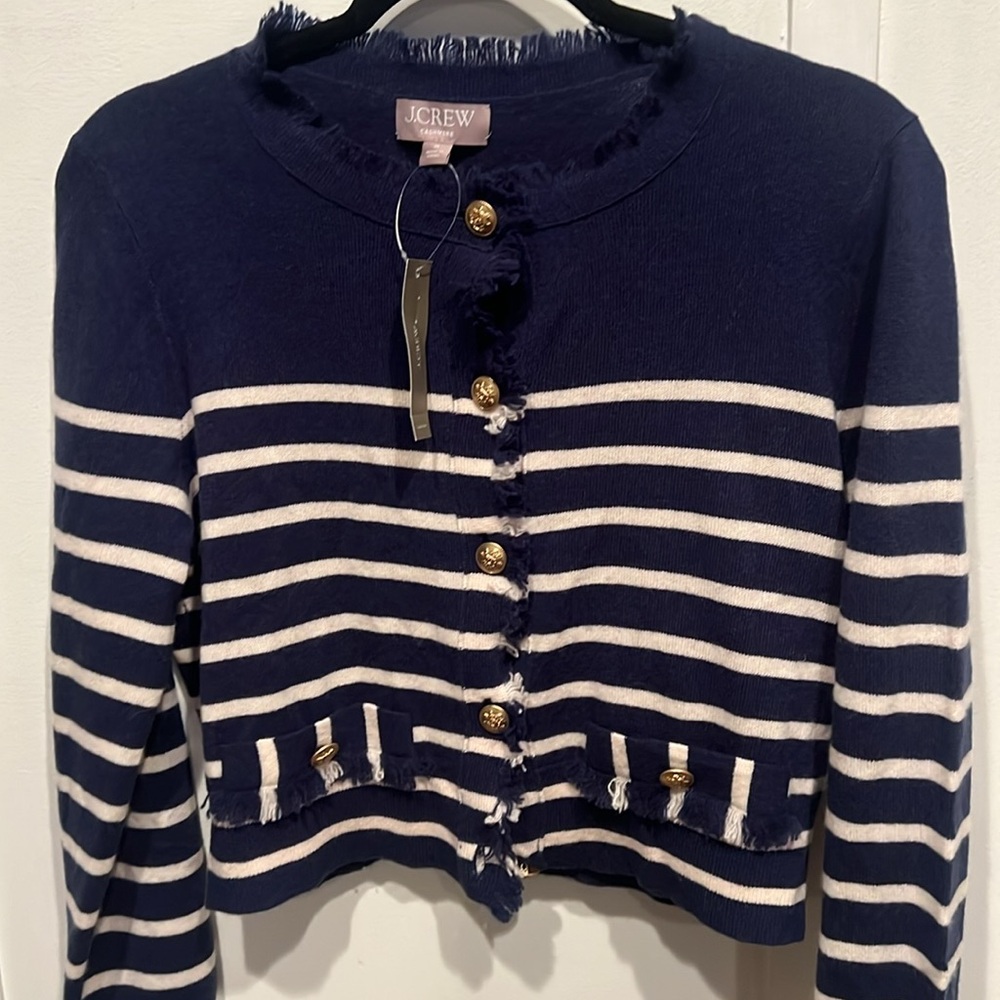 COPY - NWOT  J Crew 100% Cashmere fringe-trim sweater lady jacket.